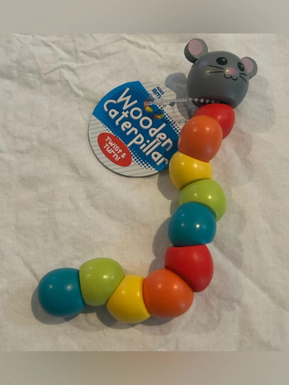 Wooden Caterpillar Mouse Toy 18m+ NWT